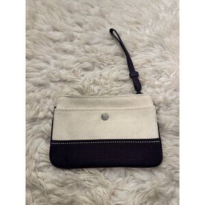 Lands' End Canvas Zippered Wristlet Zippered Pouch Cream and Navy Blue